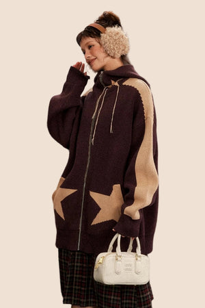 Vintage Star Hooded Knitted Jacket
