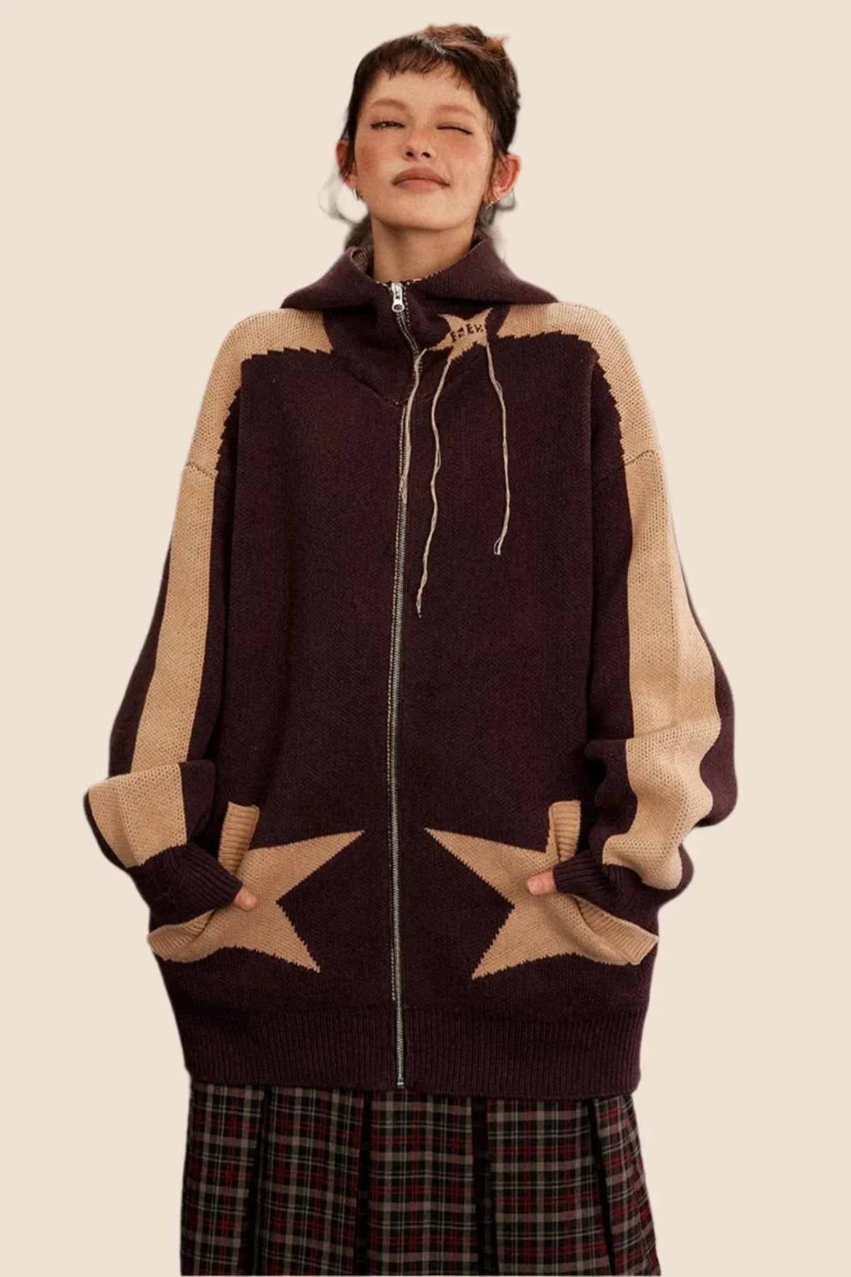 Vintage Star Hooded Knitted Jacket