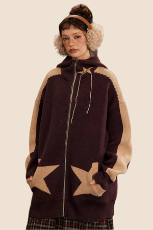 Vintage Star Hooded Knitted Jacket