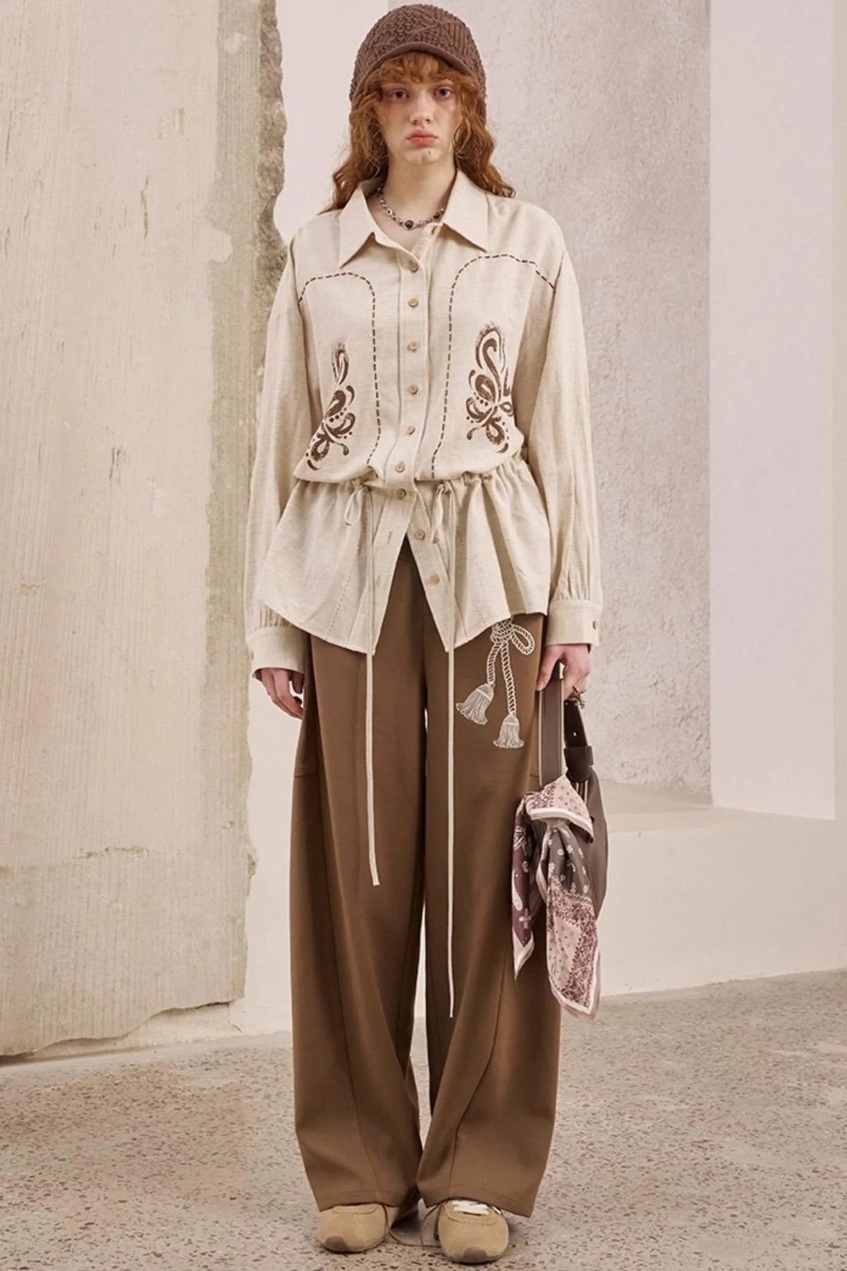 Vintage Striped Suede Embroidered Shirt