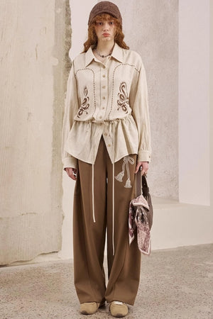 Vintage Striped Suede Embroidered Shirt