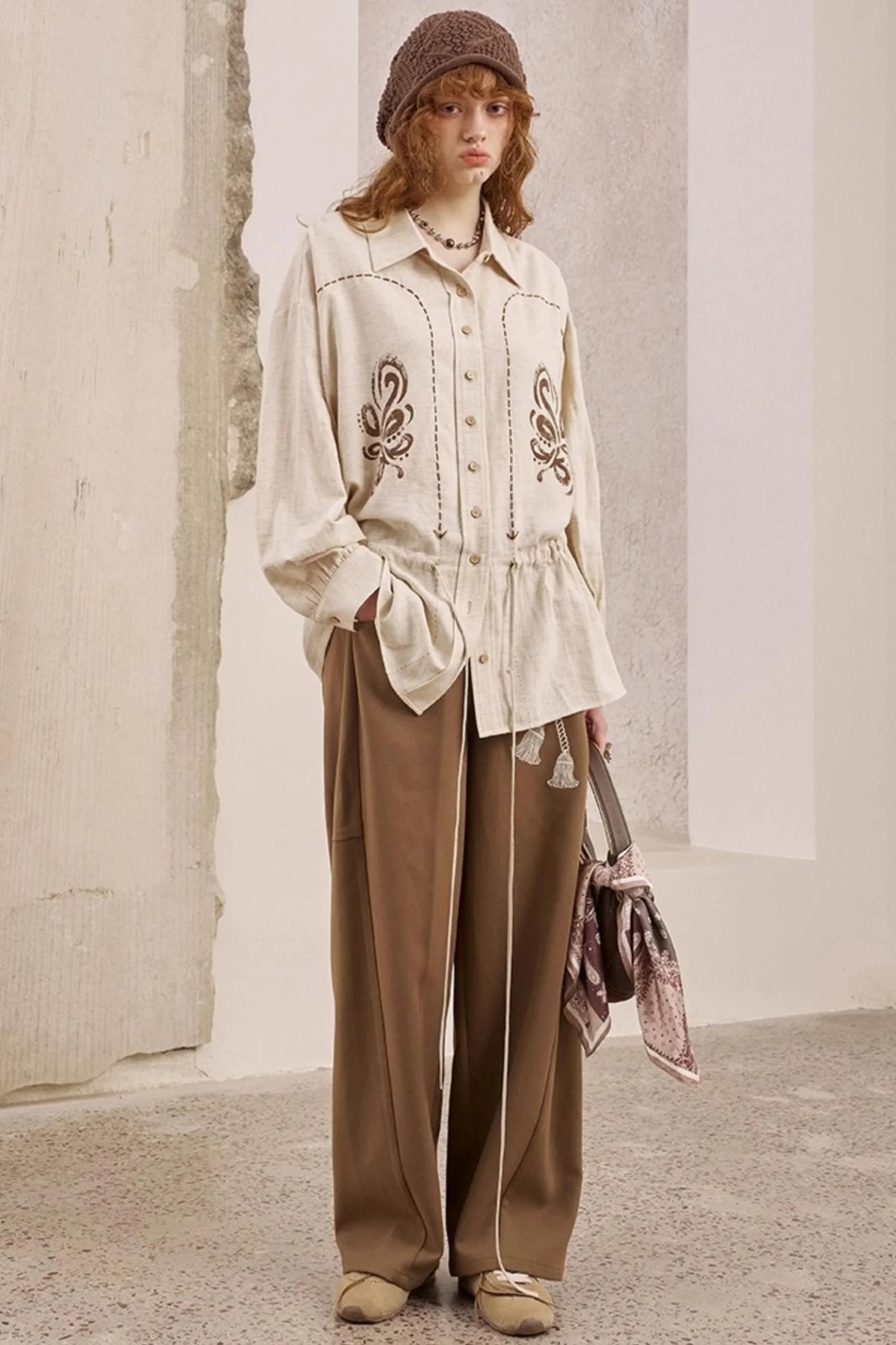 Vintage Striped Suede Embroidered Shirt