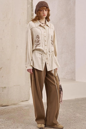 Vintage Striped Suede Embroidered Shirt