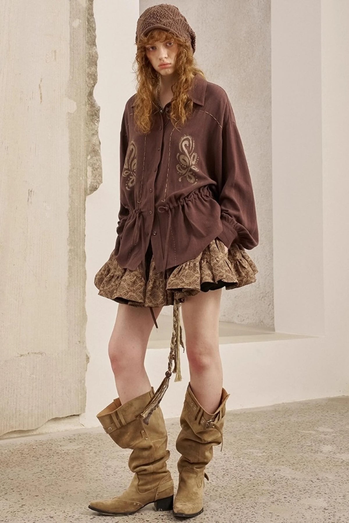 Vintage Striped Suede Embroidered Shirt