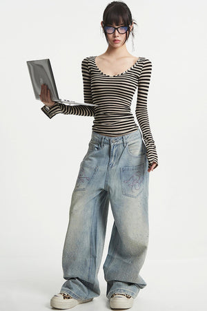 Vintage V-Neck Striped Tee