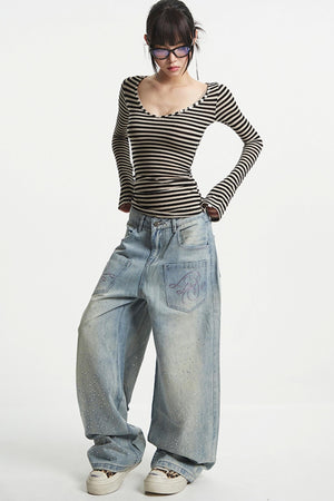 Vintage V-Neck Striped Tee