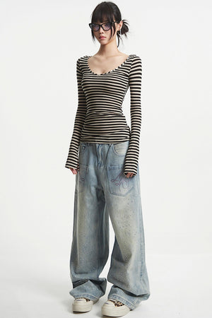 Vintage V-Neck Striped Tee