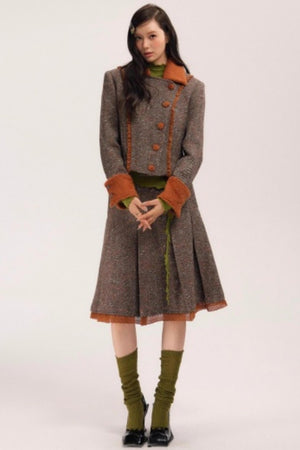 Vintage Wool Herringbone Coat Skirt Set-Up