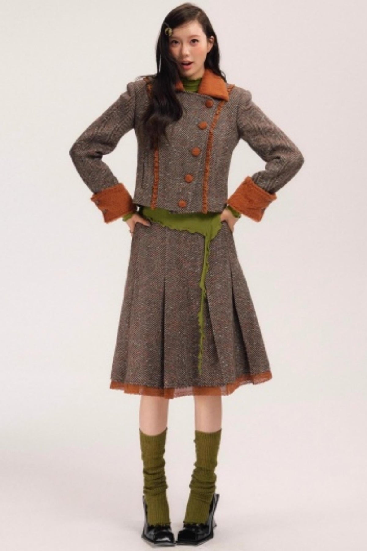 Vintage Wool Herringbone Coat Skirt Set-Up