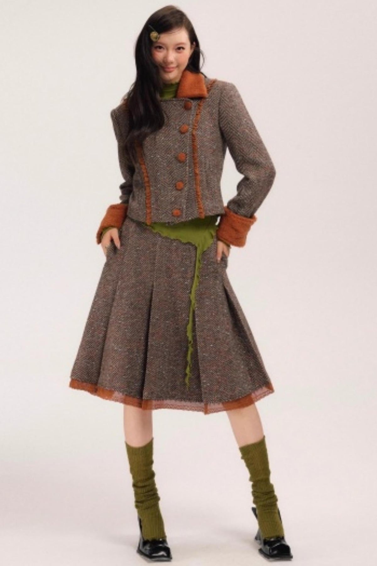Vintage Wool Herringbone Coat Skirt Set-Up