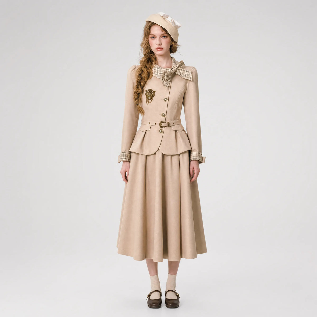 Vintage Belted Trench Skirt Set