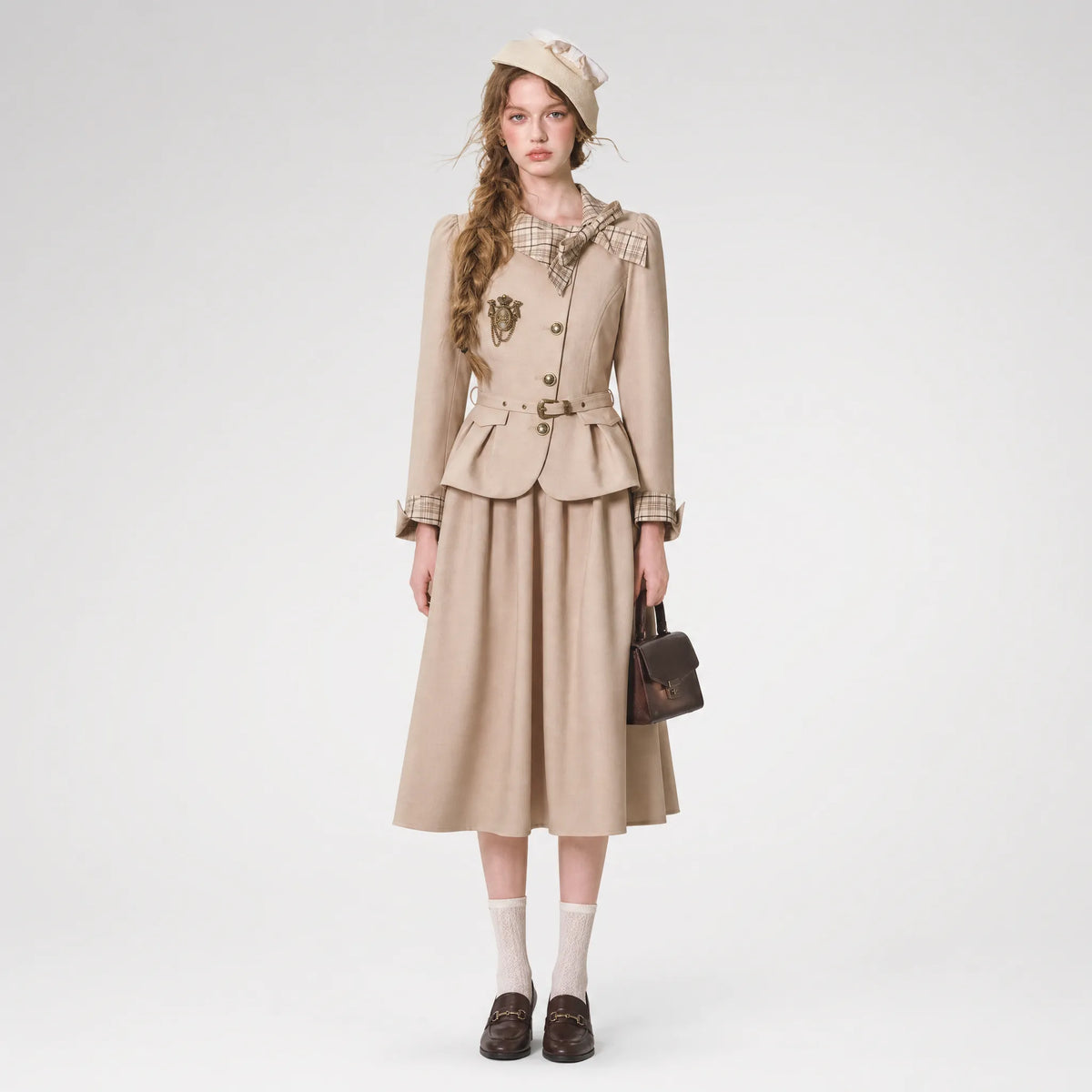 Vintage Belted Trench Skirt Set