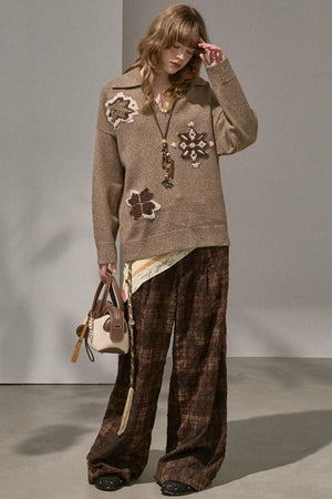 Volumetric Snowflake V-Neck Casual Top