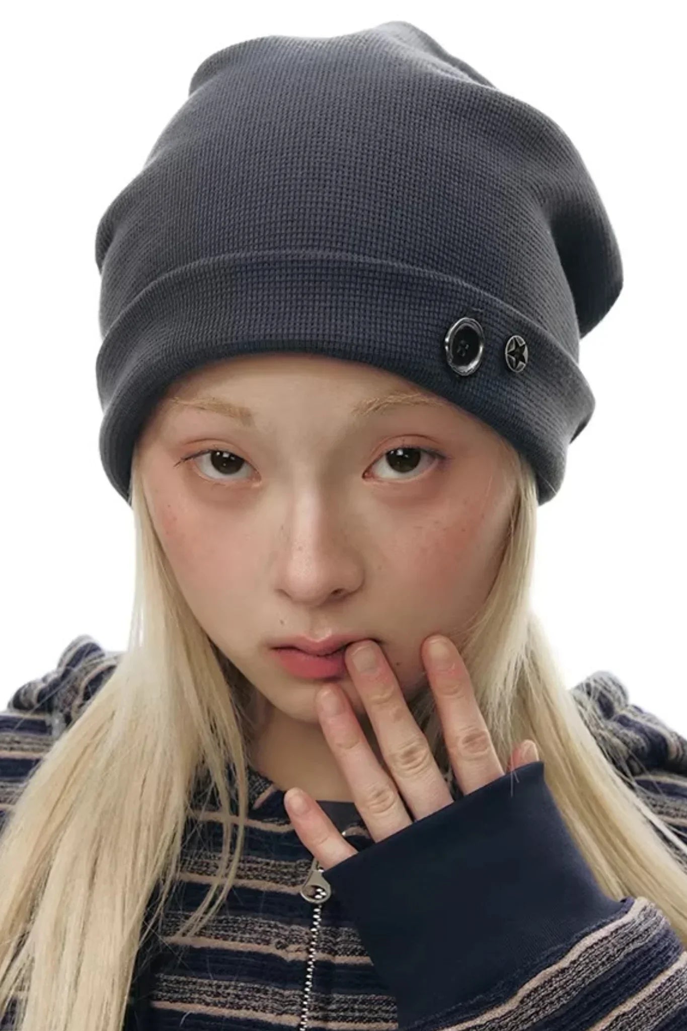 Waffle Knit Button Hat