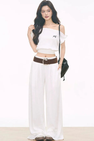 Waffle Knit One-Shoulder Set-Up