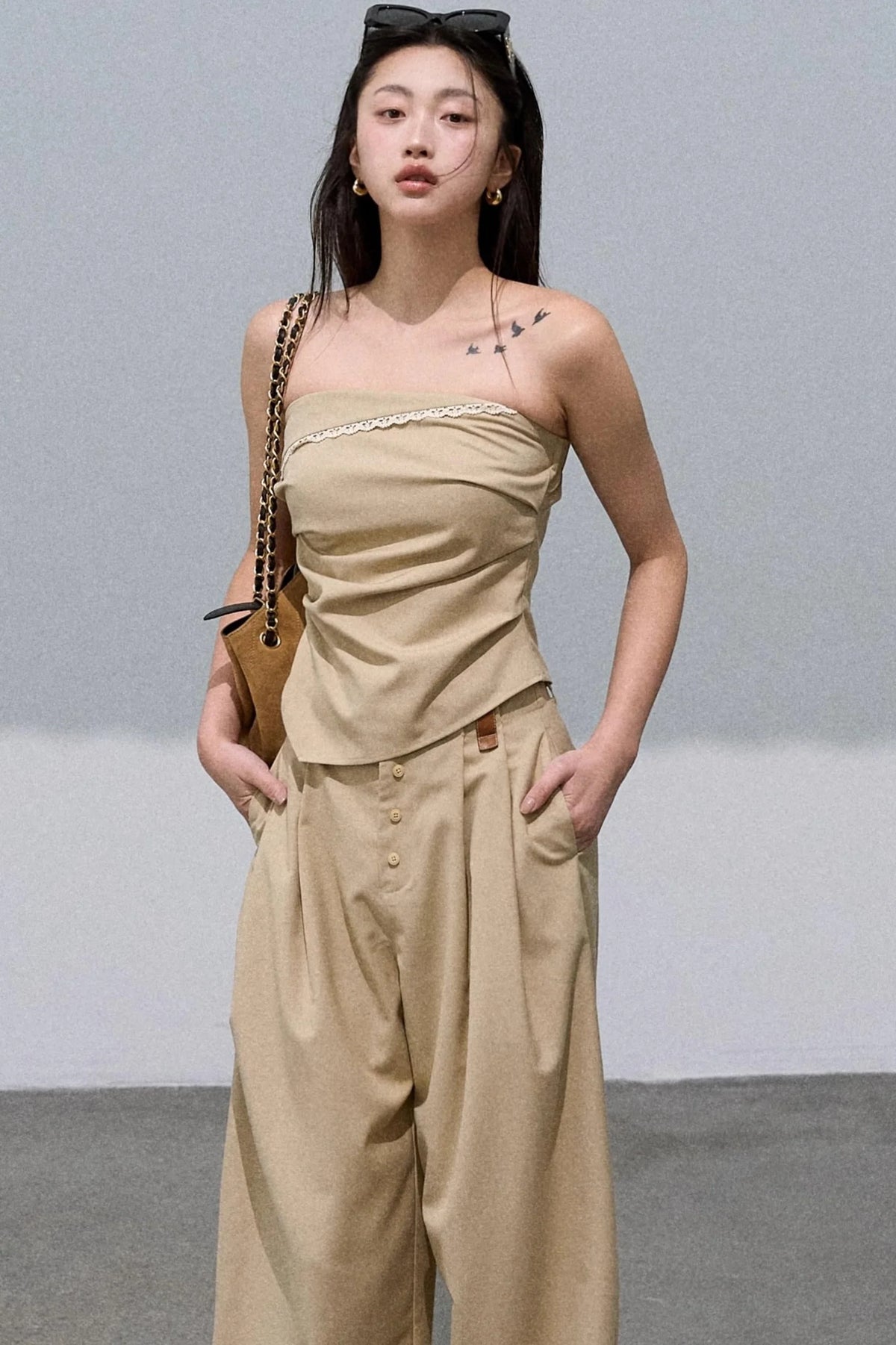 Waist-Cinched Wide-Leg Pants Set-Up