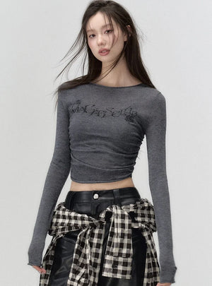 Waist-cinching crewneck knitted T-shirt