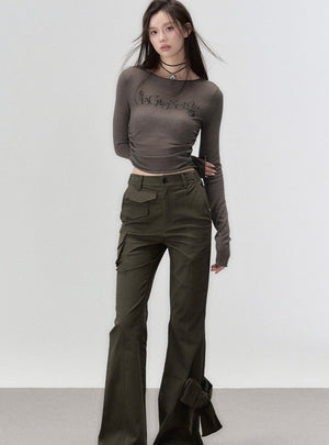 Waist-cinching crewneck knitted T-shirt