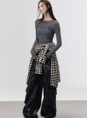 Waist-cinching crewneck knitted T-shirt