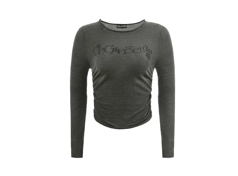 Waist-cinching crewneck knitted T-shirt