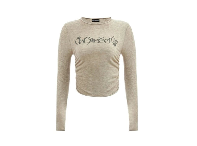 Waist-cinching crewneck knitted T-shirt