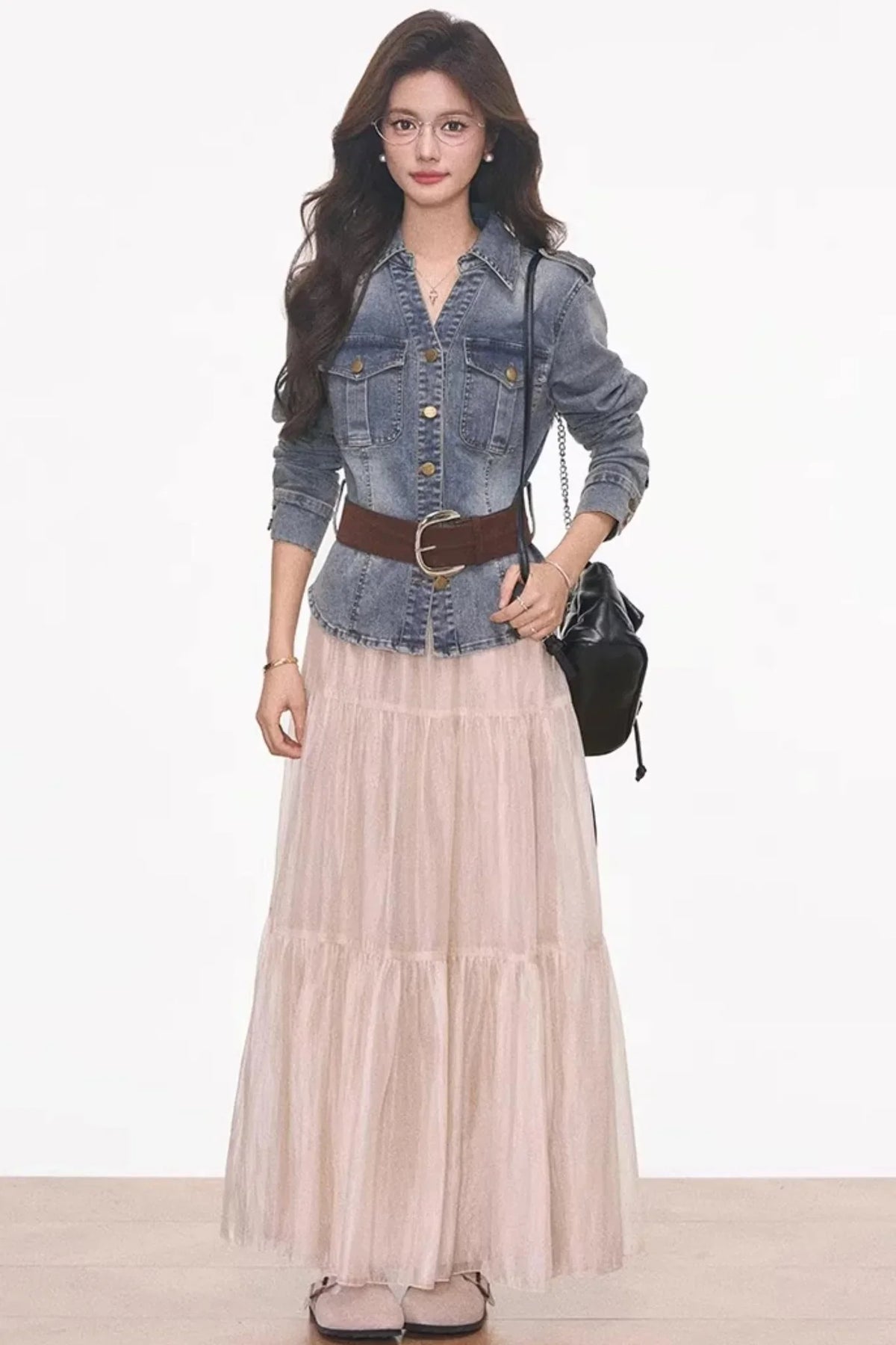 Waist-Cinching Denim Jacket and Skirt Set-Up