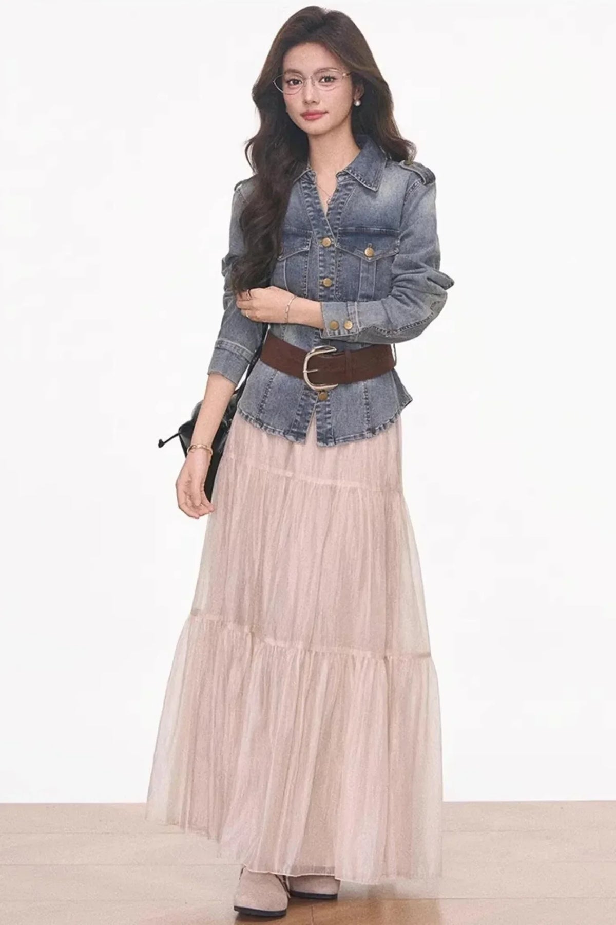Waist-Cinching Denim Jacket and Skirt Set-Up