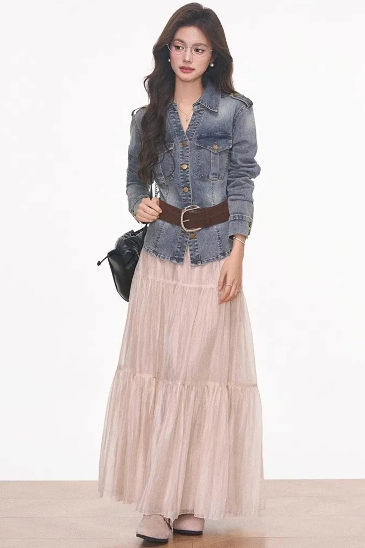 Waist-Cinching Denim Jacket and Skirt Set-Up