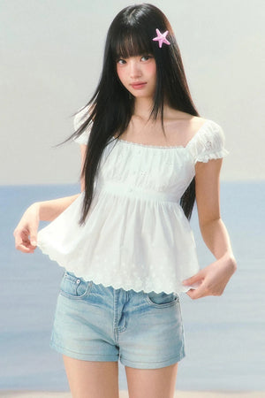 Waist-Cinching Jacquard Blouse