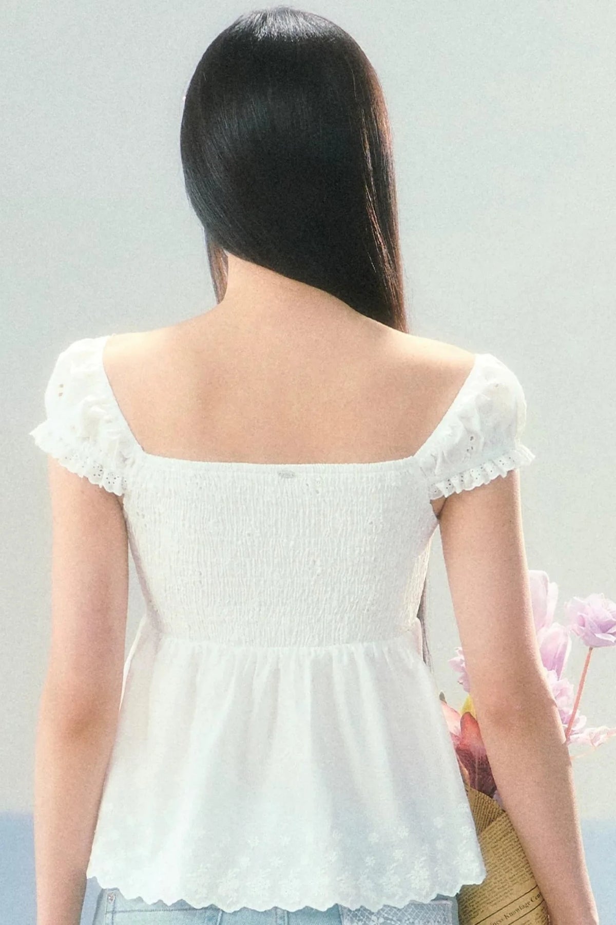 Waist-Cinching Jacquard Blouse
