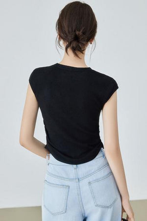 Waist-Fitted V-Neck Knit Top