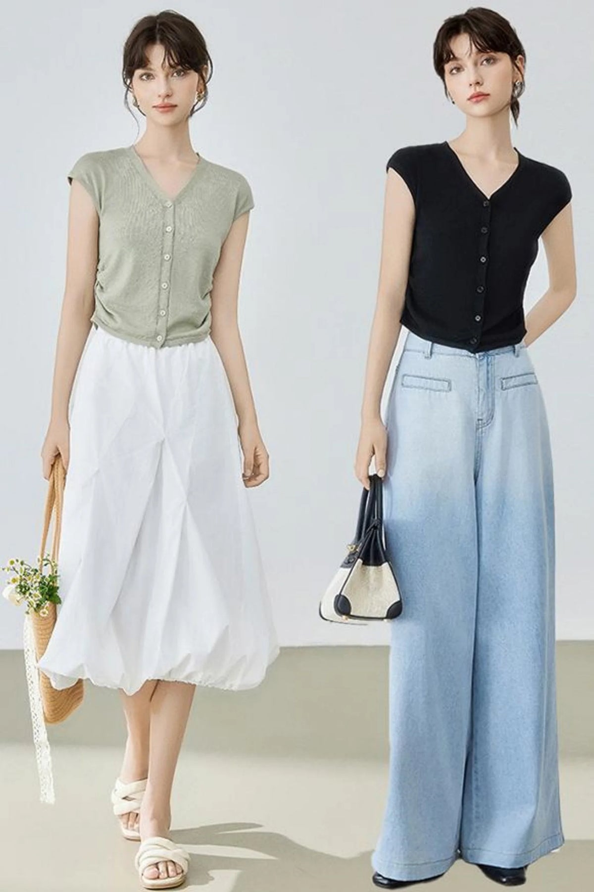Waist-Fitted V-Neck Knit Top