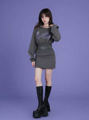 Waist Padded Sweatshirt Dress