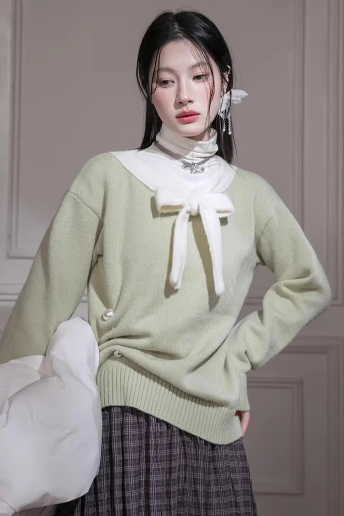 Warm Apricot Wool Tie Sweater