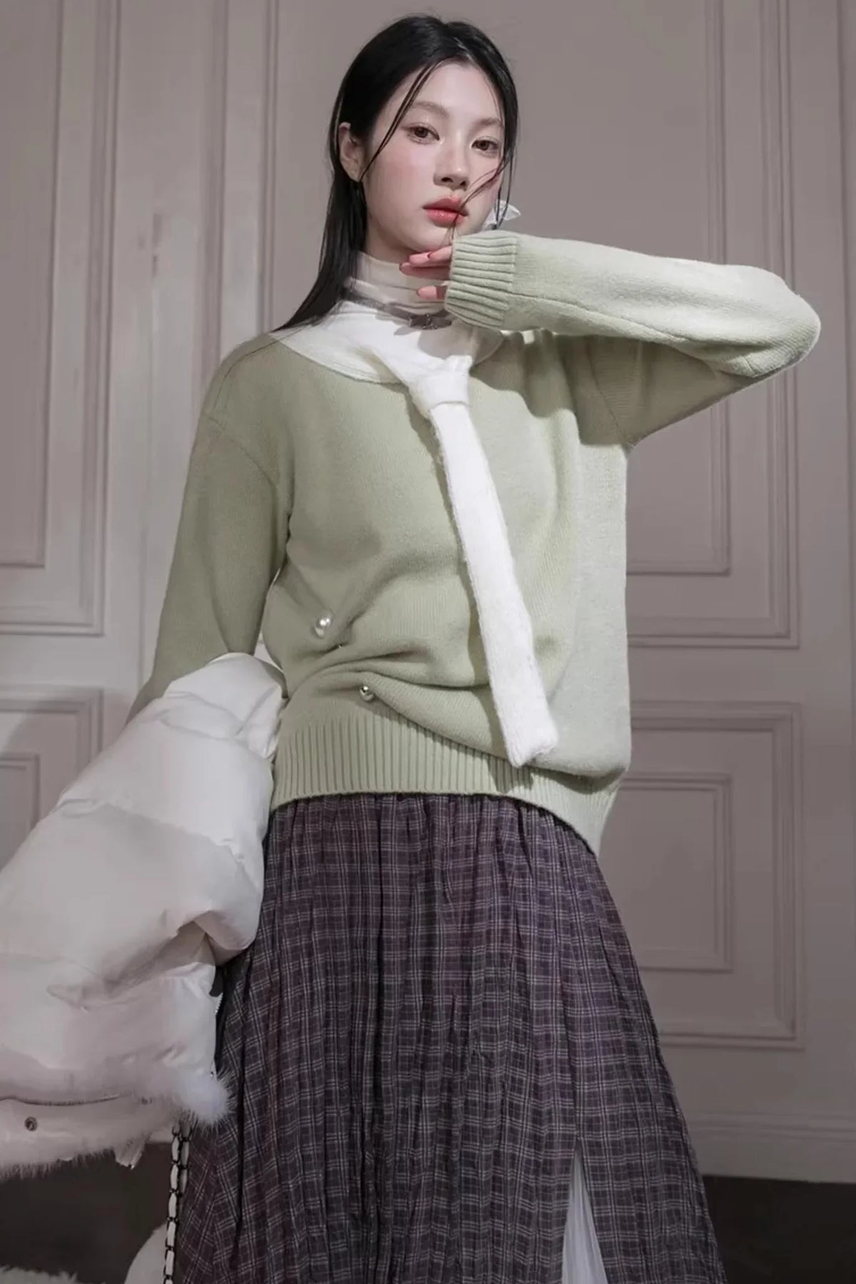 Warm Apricot Wool Tie Sweater