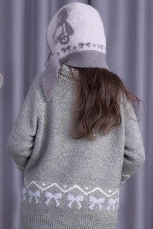 Warm Gray Purple Bear Scarf Hat