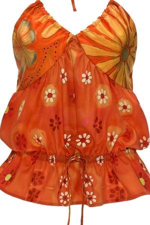 Warm Orange Floral Halter Top