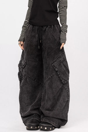 Washed Black-Gray Wide-Leg Jeans