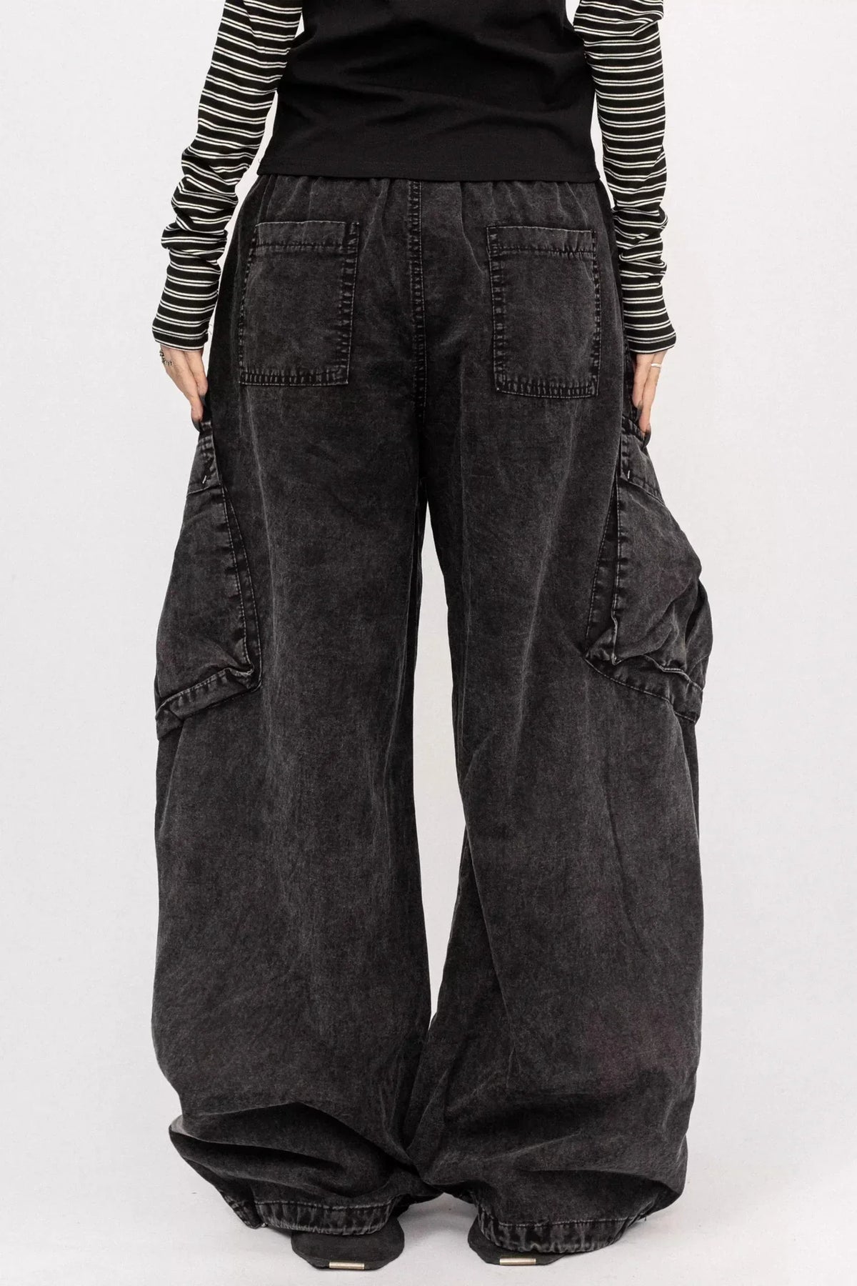 Washed Black-Gray Wide-Leg Jeans
