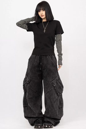 Washed Black-Gray Wide-Leg Jeans