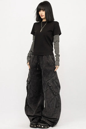 Washed Black-Gray Wide-Leg Jeans