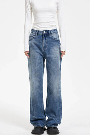 Washed Blue Ripped Denim Pants