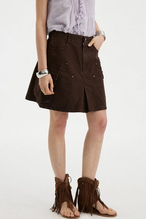 Washed Coffee Cargo A-Line Skirt