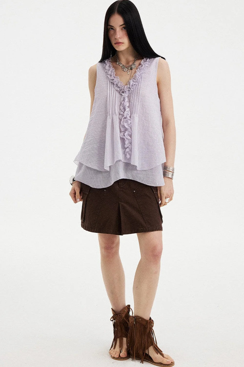 Washed Coffee Cargo A-Line Skirt