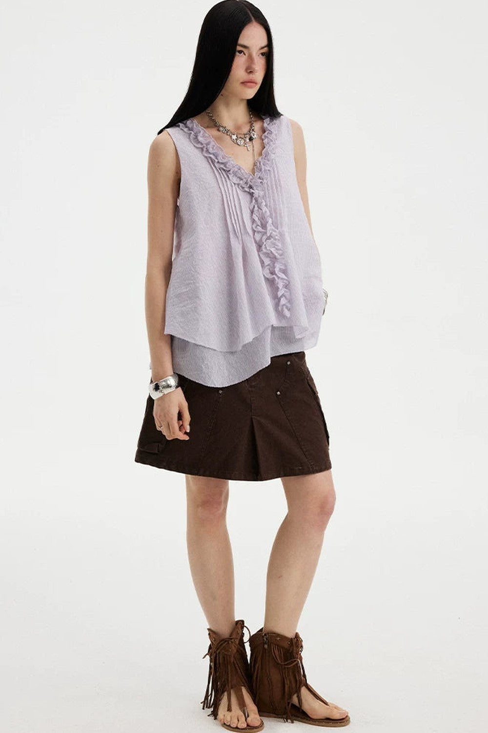 Washed Coffee Cargo A-Line Skirt