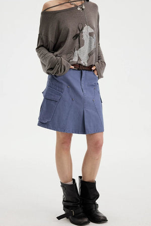 Washed Coffee Cargo A-Line Skirt