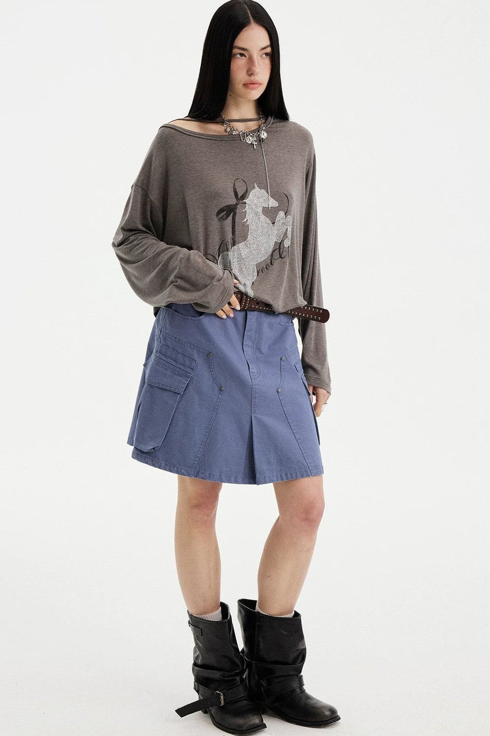 Washed Coffee Cargo A-Line Skirt