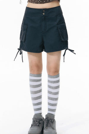 Washed Denim Cargo Shorts