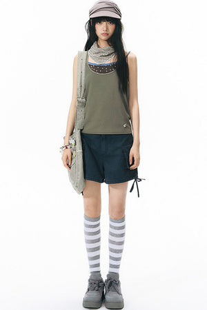 Washed Denim Cargo Shorts