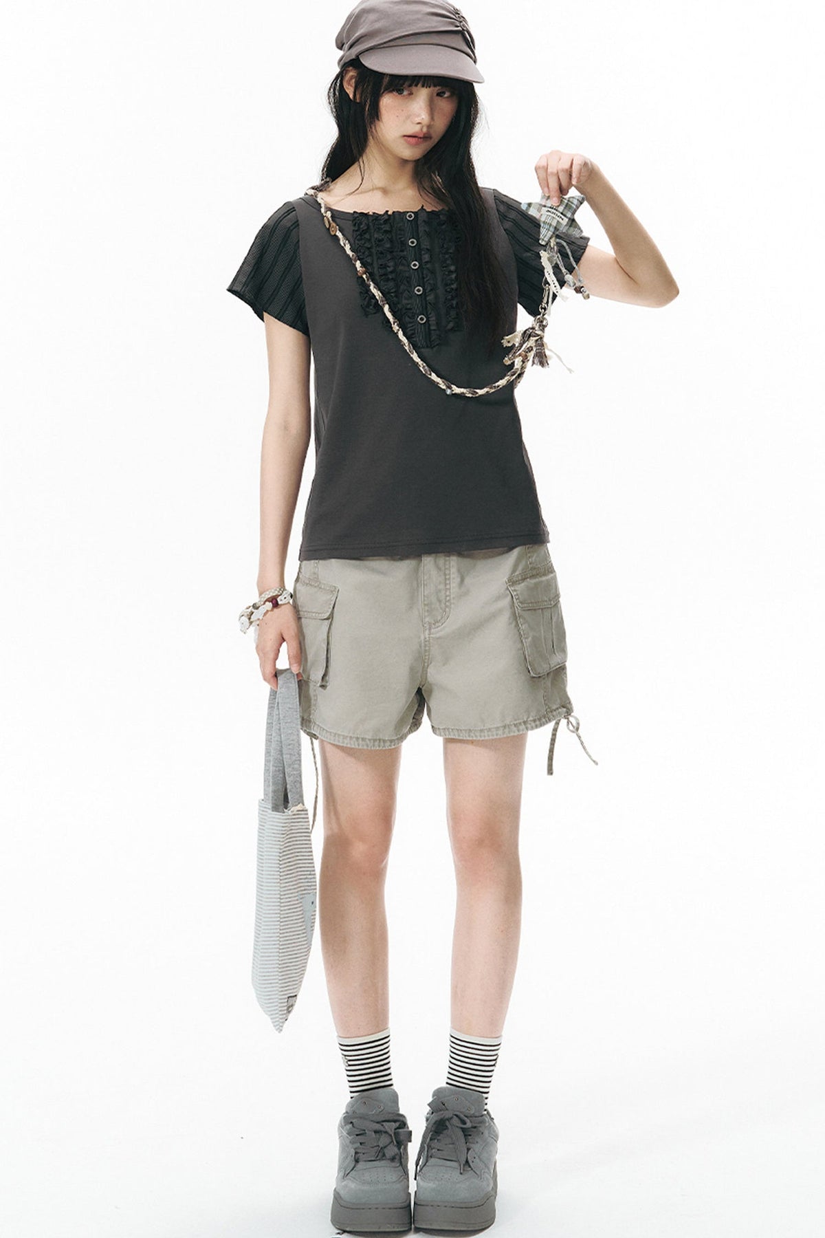 Washed Denim Cargo Shorts